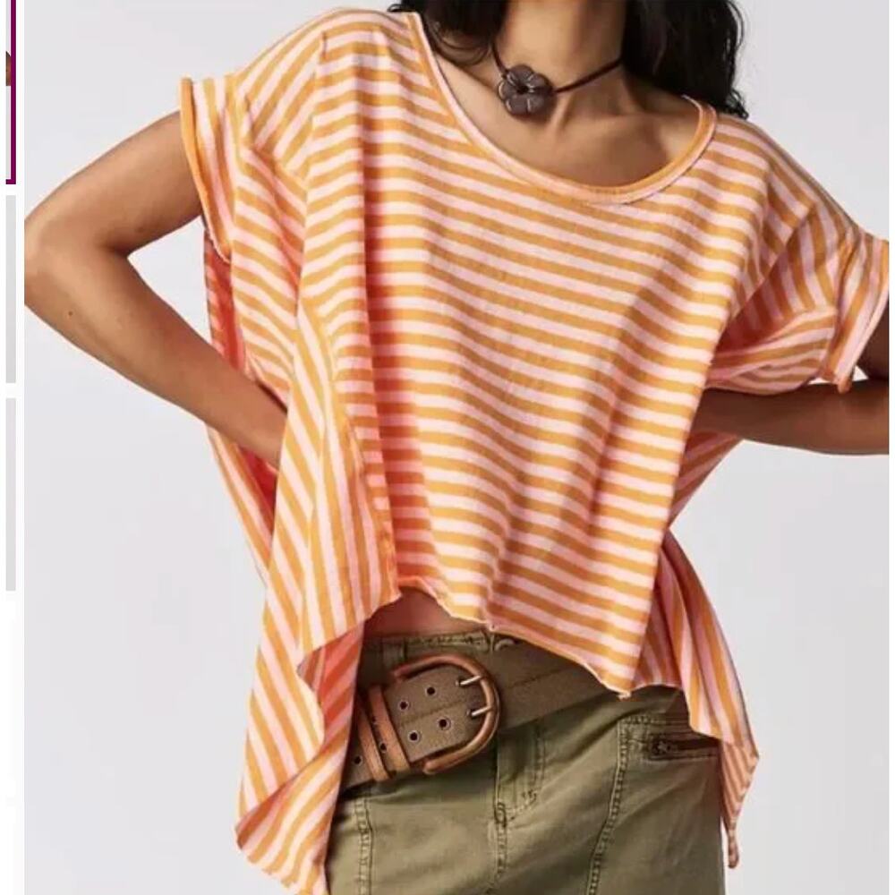 NWOT Free People We The Free Angel Striped Tee pink orange S